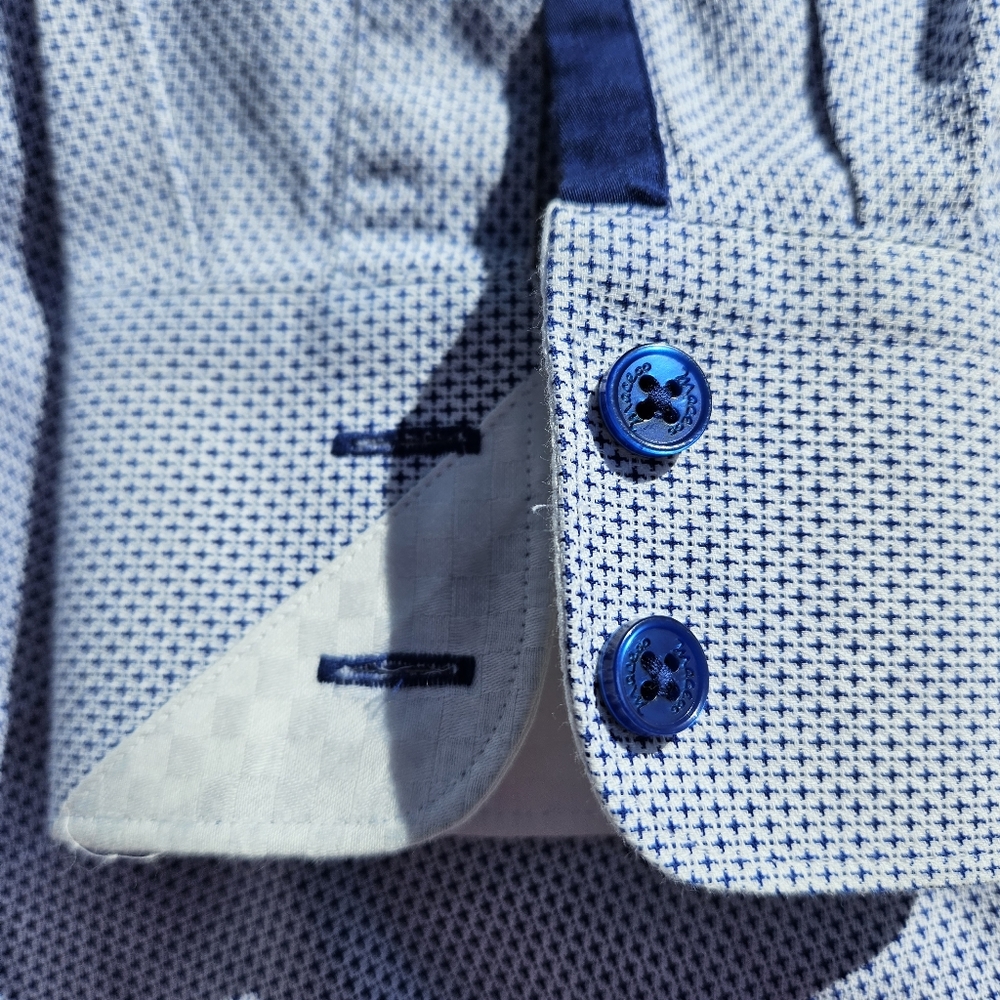 Maceoo XL Long Sleeve Dress Shirt Italian Button-Down Blue White Top 100% Cotton - Picture 4 of 16